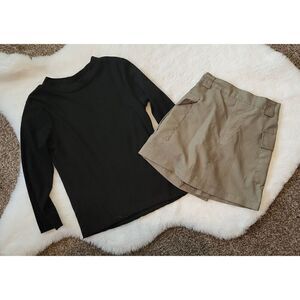 NWOT Black long-sleeved tee with tan skirt matching outfit